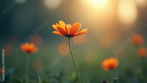 Obraz Minimalist blooming flower symbolizing strength and growth with soft blurred background