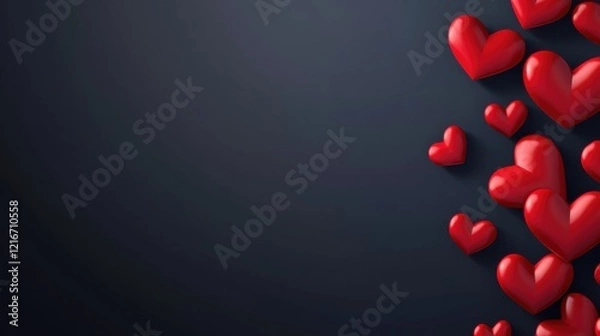 Fototapeta A Delicate Tapestry of Love: Three Vibrant Red Hearts Nestled Among Delicate Pink Blossoms, Creating a Romantic and Enchanting Composition Against a Marble Backdrop