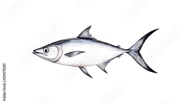 Fototapeta Detailed illustration of a fish swimming gracefully with a clean white background, perfect for educational use