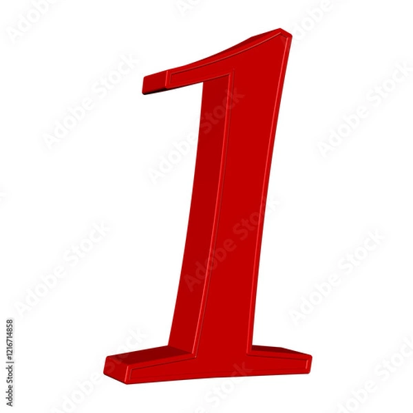 Fototapeta Red digit one against white background