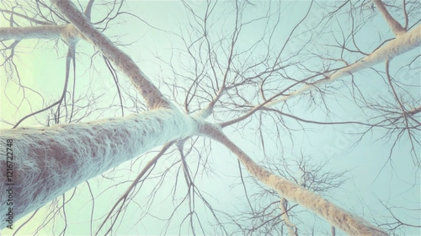 Fototapeta Surreal virtual a brown and white human nervous system and network flow on a blue background. Medical science and technology concept. Generative AI.