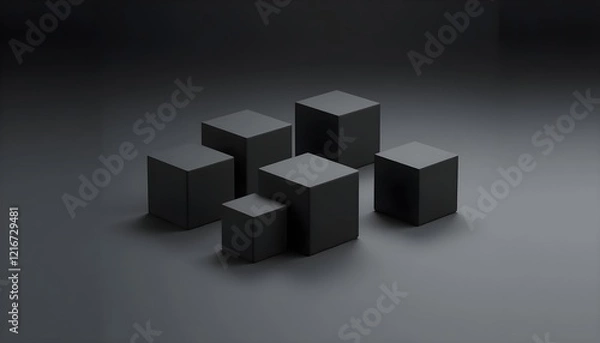 Fototapeta Black Cubes Minimalist Abstract Art with Futuristic Aesthetic