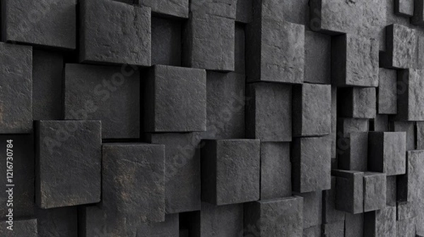 Fototapeta Abstract dark stone cubes wall texture background design