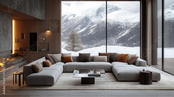 Fototapeta Modern L-Shaped Sectional Sofa in Contemporary Living Room