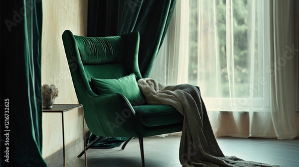 Fototapeta Luxurious Swivel Accent Chair in Modern Interior