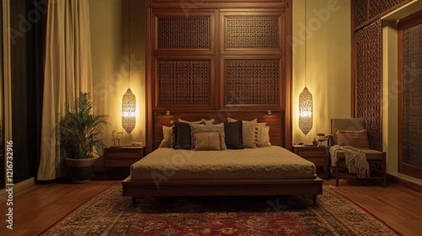 Obraz Ornate Wooden Armoire with Intricate Carvings