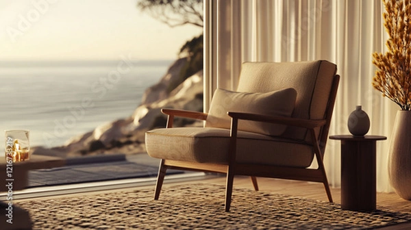 Obraz Luxurious Swivel Accent Chair in Modern Interior
