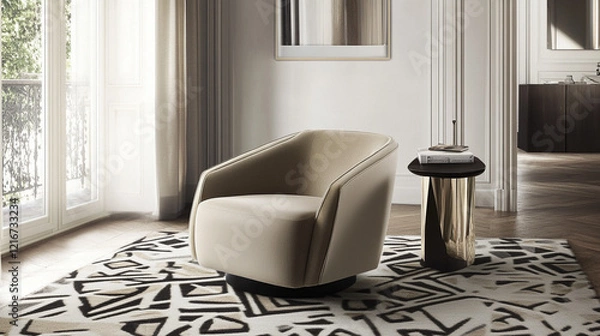Obraz Luxurious Swivel Accent Chair in Modern Interior