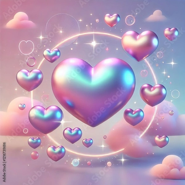 Fototapeta The image is a digitally created background featuring a pastel-colored, dreamy sky. 
