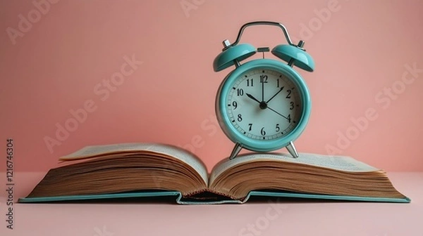 Fototapeta Vintage Alarm Clock on Open Book: A Still Life of Time and Knowledge