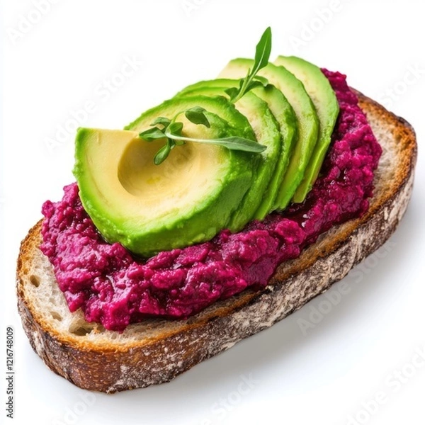 Fototapeta Artisan bread topped with creamy avocado