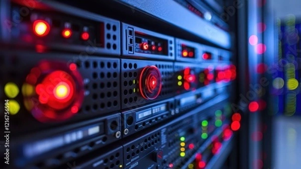 Obraz Close-up of illuminated server racks in a data center showcasing technology and connectivity (1)