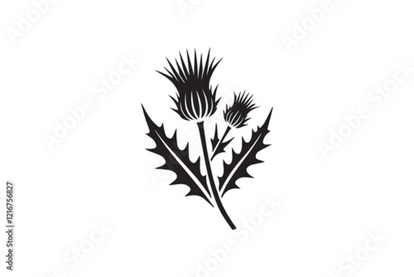 Fototapeta simple and subtle vector silhouette of thistle  in black and white, set against a white background. 