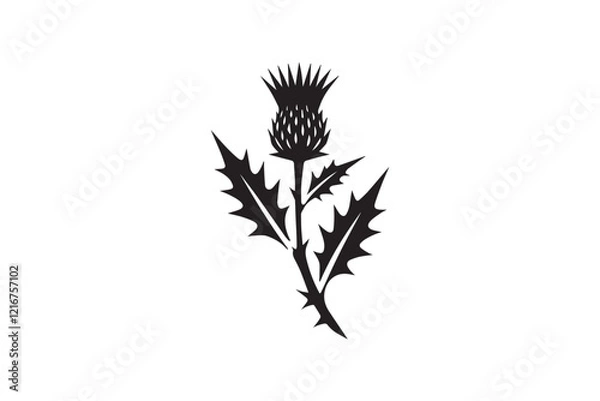 Fototapeta simple and subtle vector silhouette of thistle  in black and white, set against a white background. 