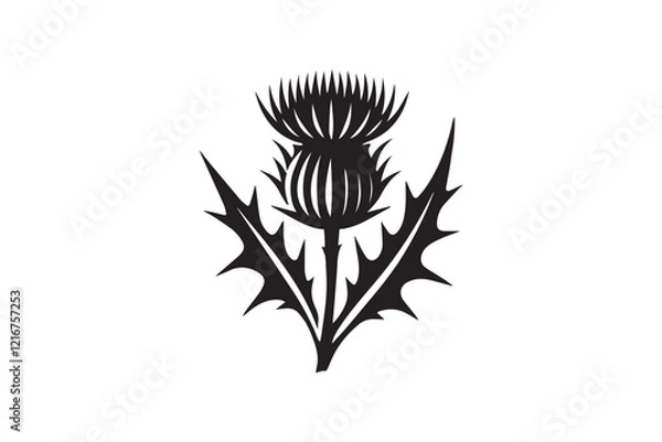 Fototapeta simple and subtle vector silhouette of thistle  in black and white, set against a white background. 