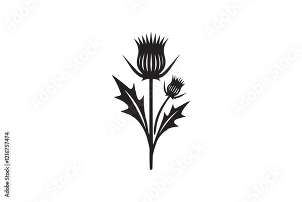 Fototapeta simple and subtle vector silhouette of thistle  in black and white, set against a white background. 