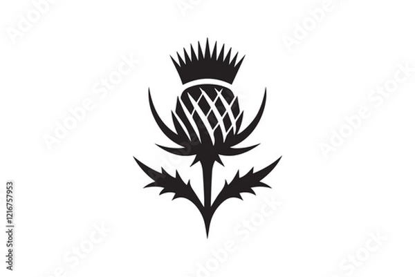 Fototapeta simple and subtle vector silhouette of thistle  in black and white, set against a white background. 