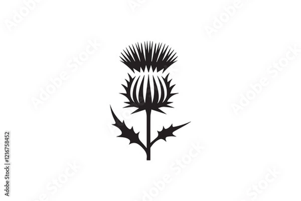 Fototapeta simple and subtle vector silhouette of thistle  in black and white, set against a white background. 