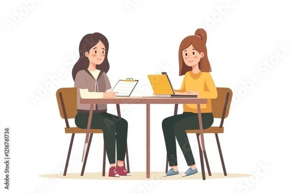 Fototapeta woman learn and teach tutor concept education  helping each other sitting in a table at class room., Generative AI