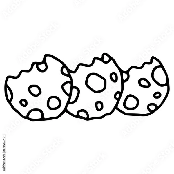 Fototapeta three cookies with bite marks hand drawn doodle outline icon