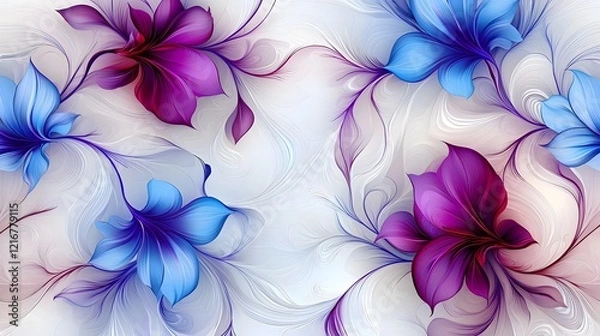 Fototapeta Delicate and Captivating Abstract Floral Design with Lighting Effects and Smooth Gradient Blend Background  Enchanting and Visually Stunning Magical Purple and Blue Flowers