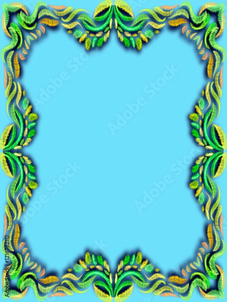 Fototapeta Green and yellow frame on the blue background
