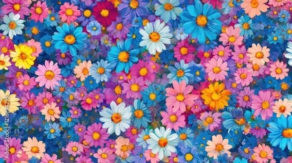 Fototapeta Vibrant spring field of daisies creating a cheerful and seamless floral pattern