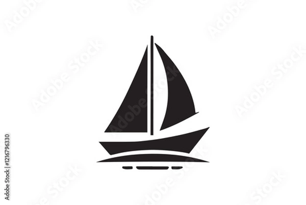 Fototapeta Sailboat silhouette vector illustration in black and white, set against a white background