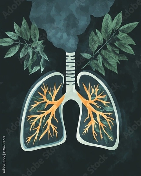 Fototapeta Environmental concept with lungs symbolizing air pollution and greenery in a dramatic comparison