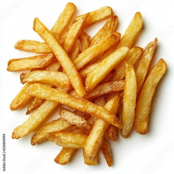 Obraz Crispy French Fries Isolated on White Background, Representing Fast Food, Snacks, and Comfort Food Concepts.