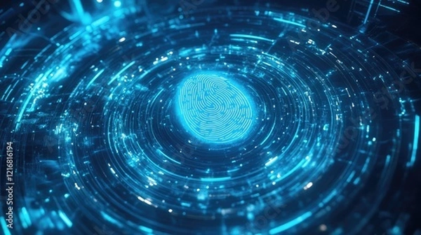 Fototapeta Digital Fingerprint: Glowing Blue Abstract Cybersecurity Art