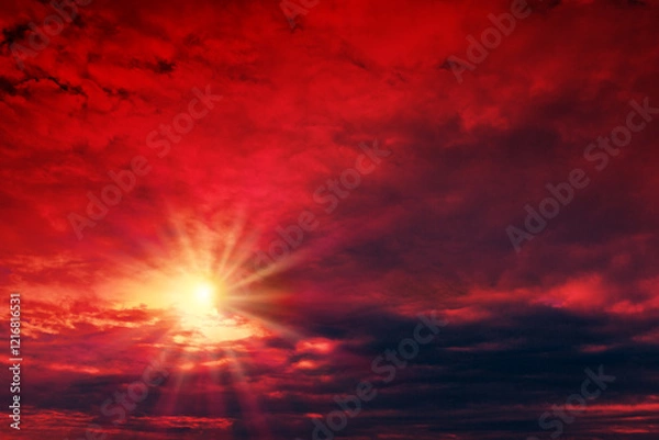 Fototapeta Abstract red sunset background with copy space .
