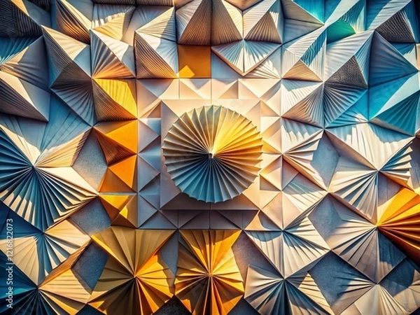 Obraz Aerial View of Folded Paper, Abstract Texture, Geometric Shapes, Origami-like Creases