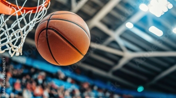 Fototapeta Player Shooting a Three Pointer in Busy Indoor Gym