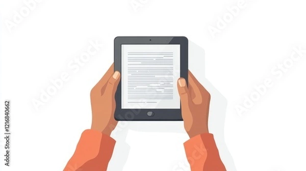 Fototapeta Hands holding a tablet displaying an ebook.
