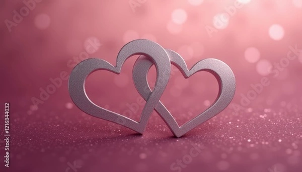 Fototapeta Sparkling diamond hearts on soft pink fabric.