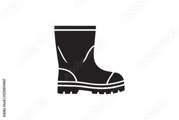 Fototapeta simple and subtle vector silhouette of rubber boot in black and white, set against a white background. 