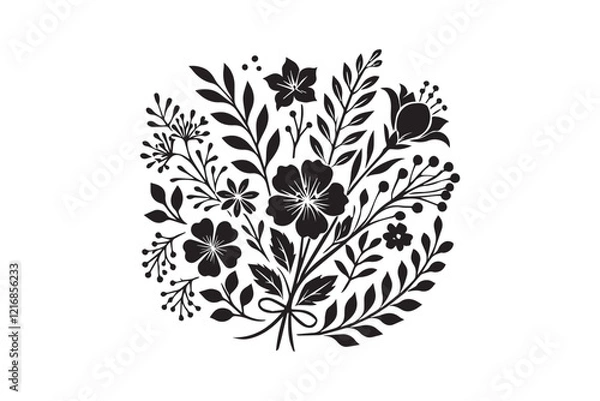 Fototapeta simple and subtle vector silhouette of decorative flower  in black and white, set against a white background. 