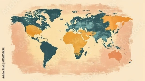 Obraz Paper with a world map. World map on a pastel background.