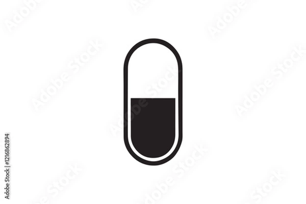Fototapeta simple and subtle vector silhouette of medicine pill in black and white, set against a white background. 