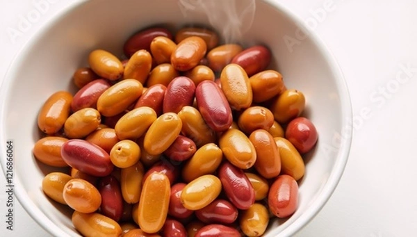 Obraz Close-up of boiled beans in a tasty organic and nutritious homemade vegan dish featuring cooked kidney beans