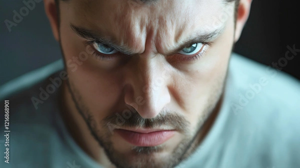 Fototapeta Intense Male Portrait with Angry Expression and Dramatic Lighting