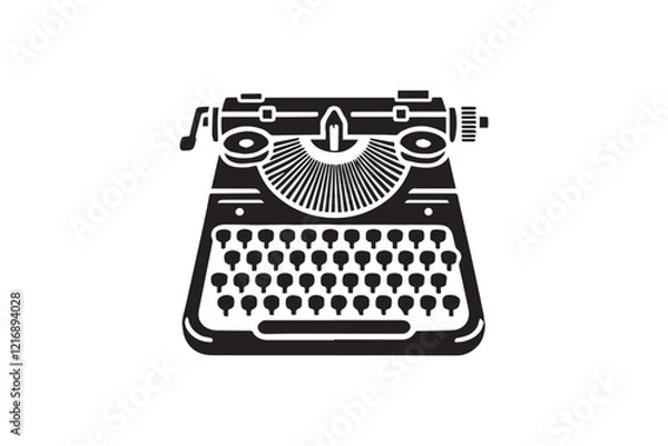 Fototapeta simple and subtle vector silhouette of typewriter in black and white, set against a white background. 