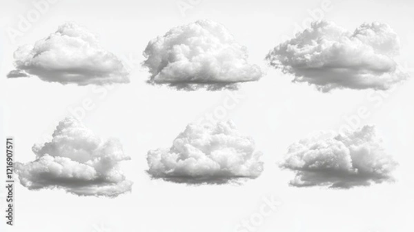 Fototapeta Collection of Fluffy White Clouds on Neutral Background