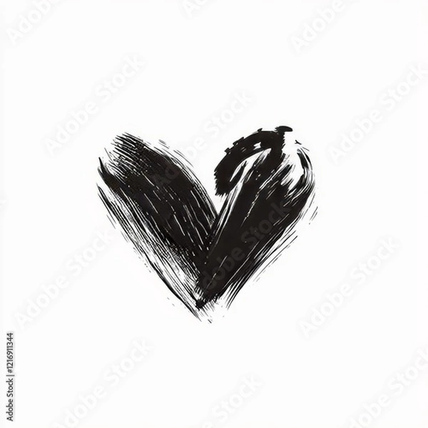 Fototapeta A modern design element featuring a black hand-drawn heart on a white background for Valentine's Day