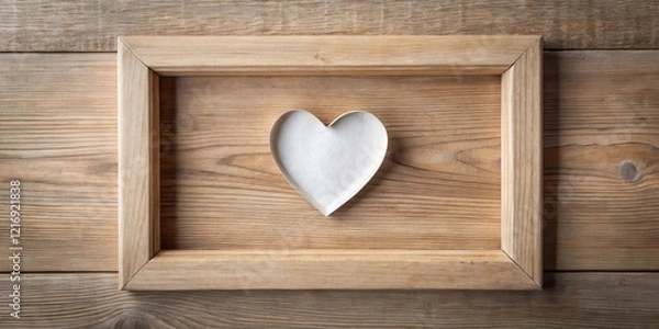 Fototapeta Delicate Paper Heart with Wooden Frame, wooden frame, affection,  wooden frame, affection, tender, gift idea
