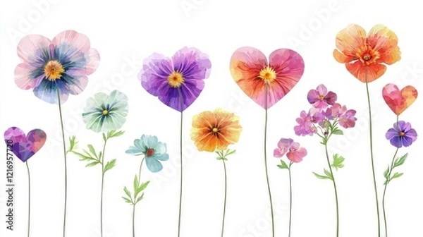 Fototapeta blooming flowers with petals sprouting into heart shapes, isolated on transparent background.