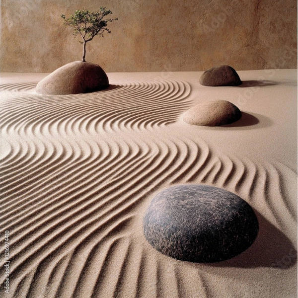 Obraz Zen Sand Garden with Stones and Minimalist Tree Artistry