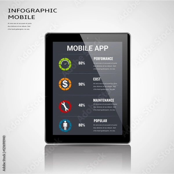 Fototapeta Mobile apps information infographic template.Can used for infographic,banner,data,chart,diagram,presentation business andsocial networkn.Vector illustration