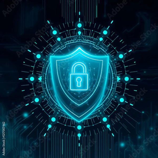 Fototapeta Digital Cybersecurity Concept Depicting Secure Data with a Shield and Lock